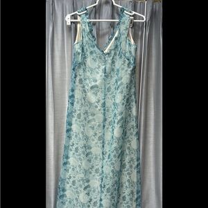 Nannette Lapore Sleeveless Turquoise Floral Lined Maxi Dress Size 8 Made in USA